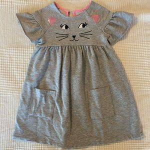 4T - Gray Cat Face Kids Dress
